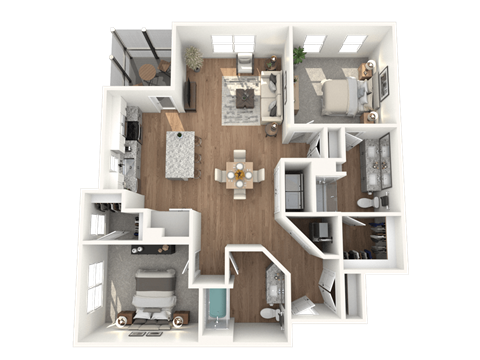 Floor plan for 2 beds, 2 baths, 1166 sqft